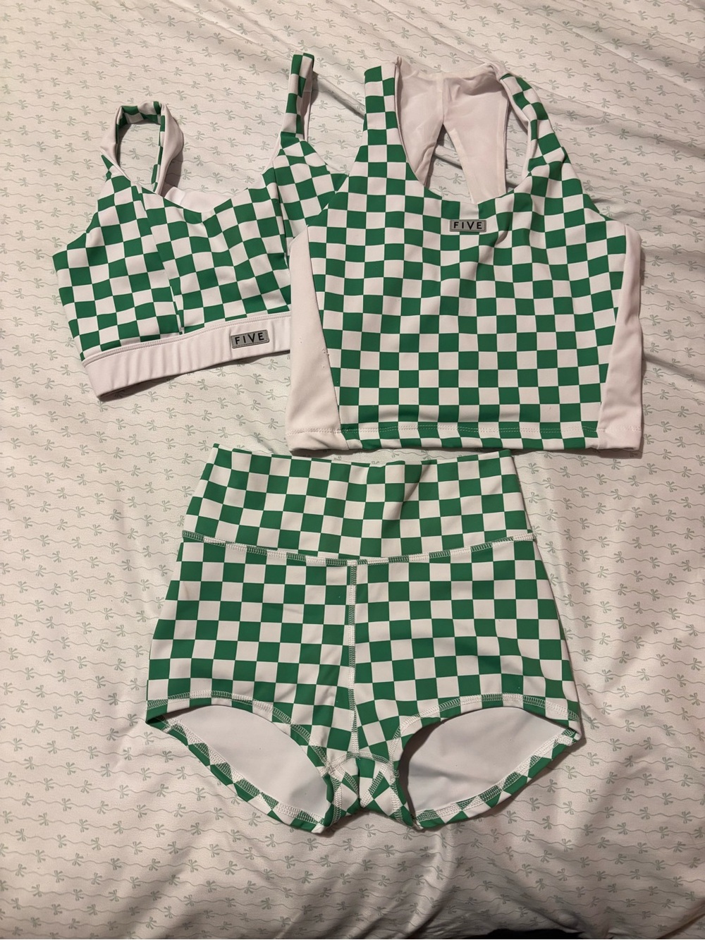 Green & White Checker Athletic Crop Top Set from FIVE The Label